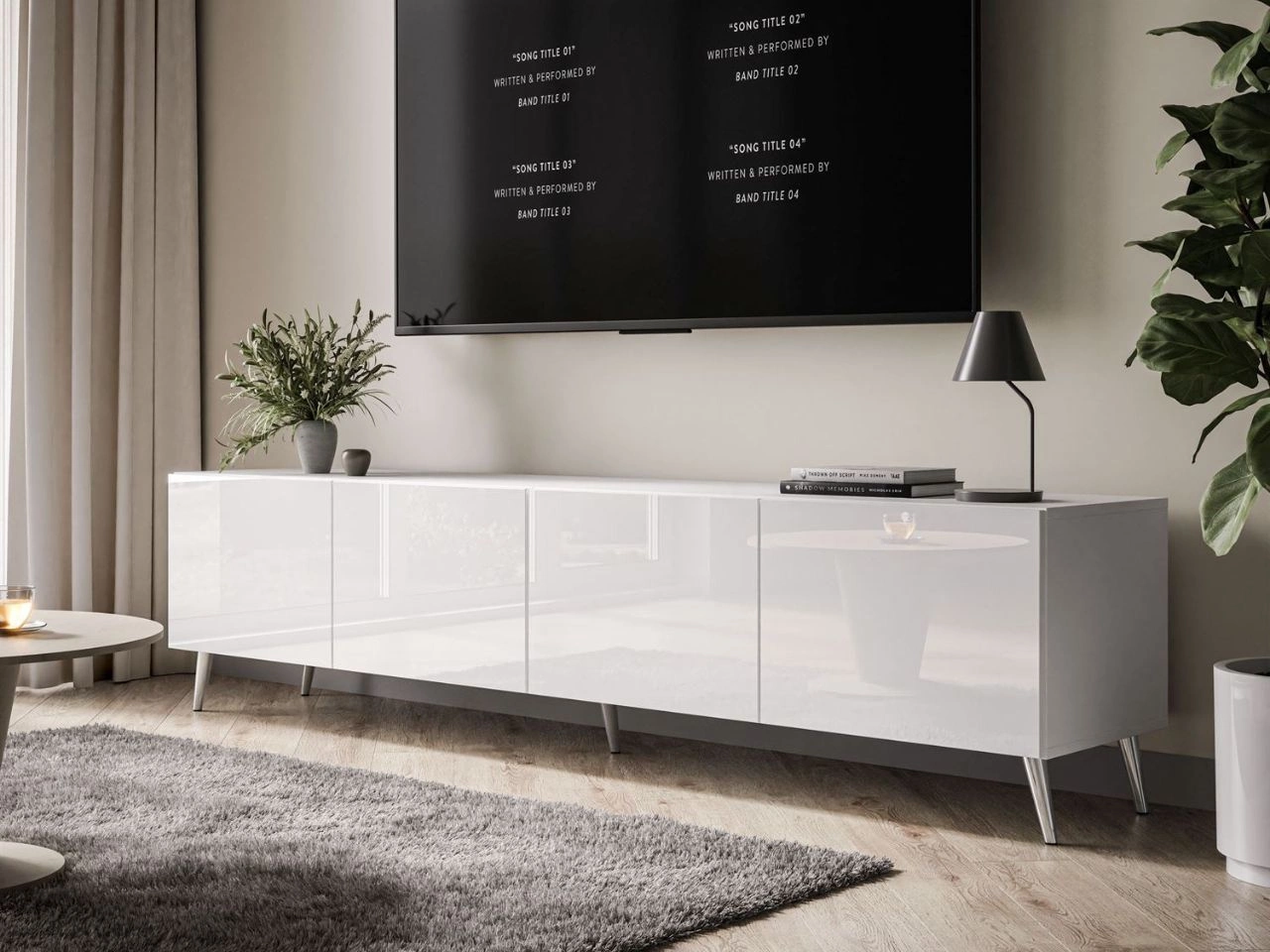 TV Lowboard Nodoo Weiß Hochglanz