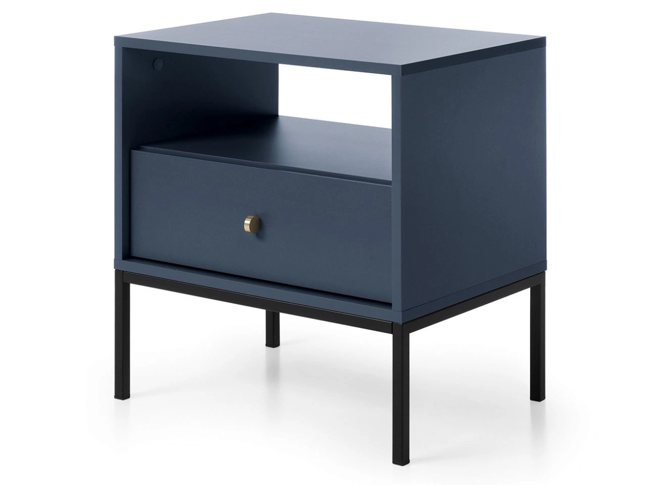 Nachttisch mit Schublade auf Schwarz Metallbeinen Amor Marineblau