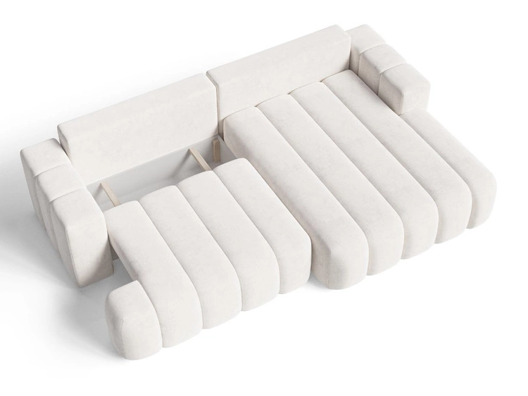 Ecksofa L-Form Rechts mit Schlaffunktion und Bettkasten Caleo Creme
