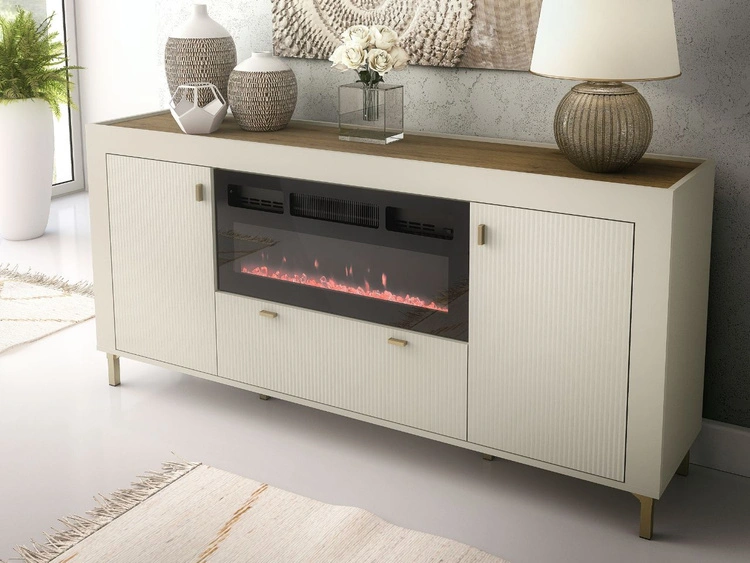 Kommode mit Türen, Schublade und Kamin Messina Kaschmir