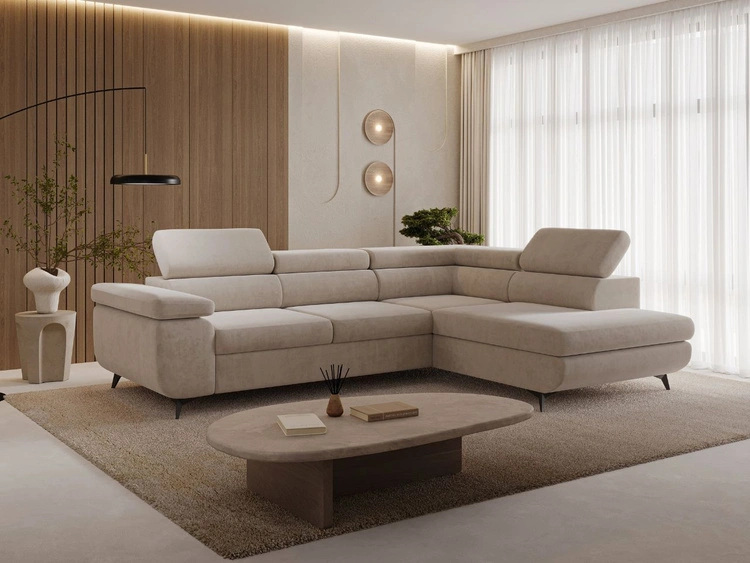 Ecksofa L-Form mit Schlaffunktion und Bettkasten Argon Rechts Beige