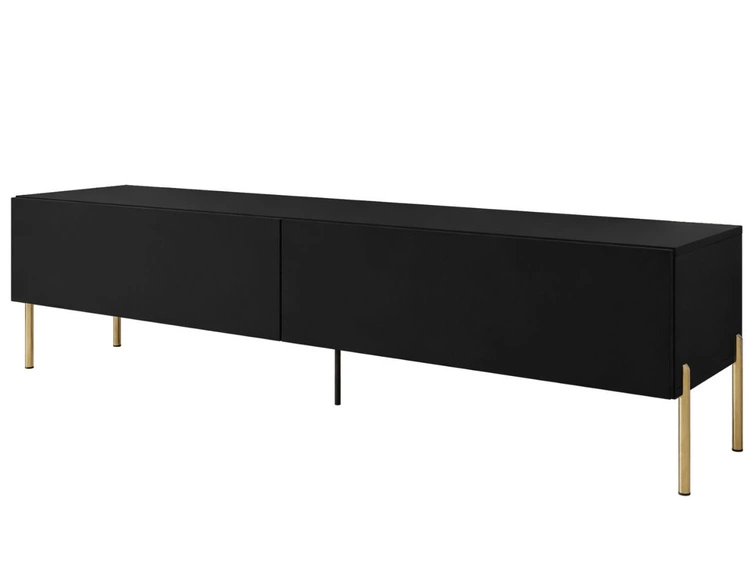 TV-Lowboard mit zwei Türen auf golden Beinen 175 cm mit LED-Beleuchtung Sorelle Schwarz Matt