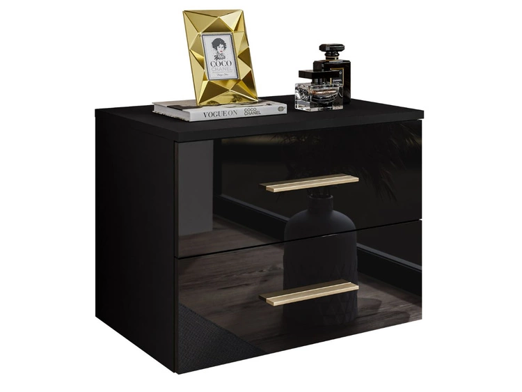 Hängender Nachttisch mit zwei Schubladen Nuveo Schwarz Hochglanz