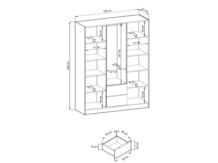 Kleiderschrank 155 cm Macron Graphite, Artisan Eiche