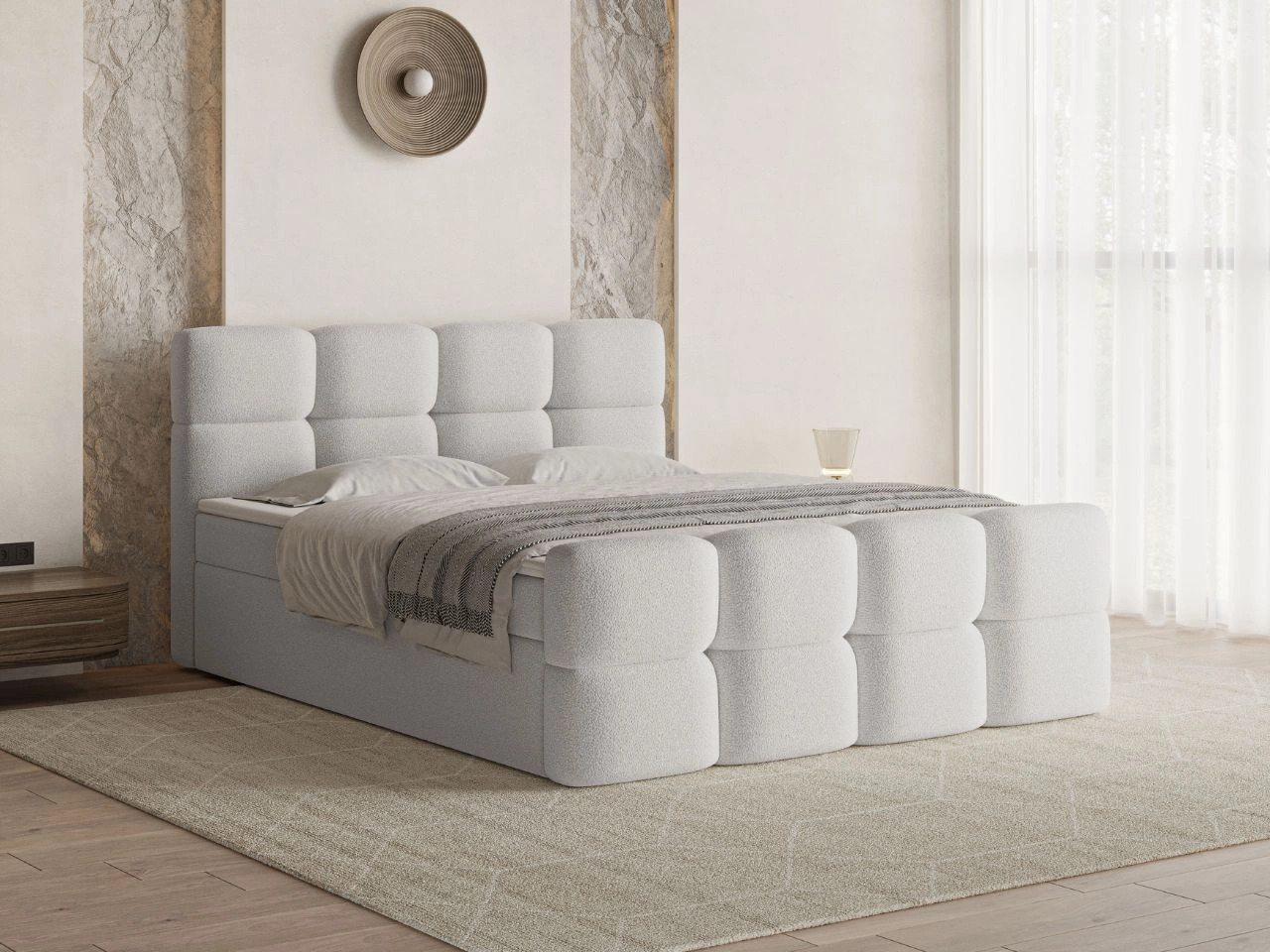 Boxspringbett mit Bettkasten 160x200 Rivon Hellgrau
