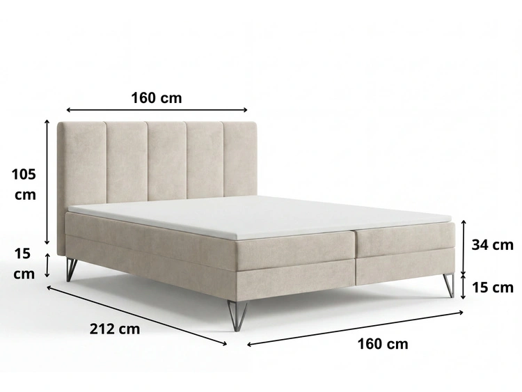 Boxspringbett mit Bettkasten 160x200 Vendi grau