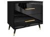 Nachttisch mit Schubladen auf Schwarz-Goldenen Metallbeinen Nuveo Schwarz Hochglanz