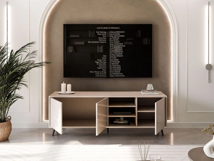 TV-Lowboard mit Türen schwarze Beine Vivance Kaschmir Hochglanz