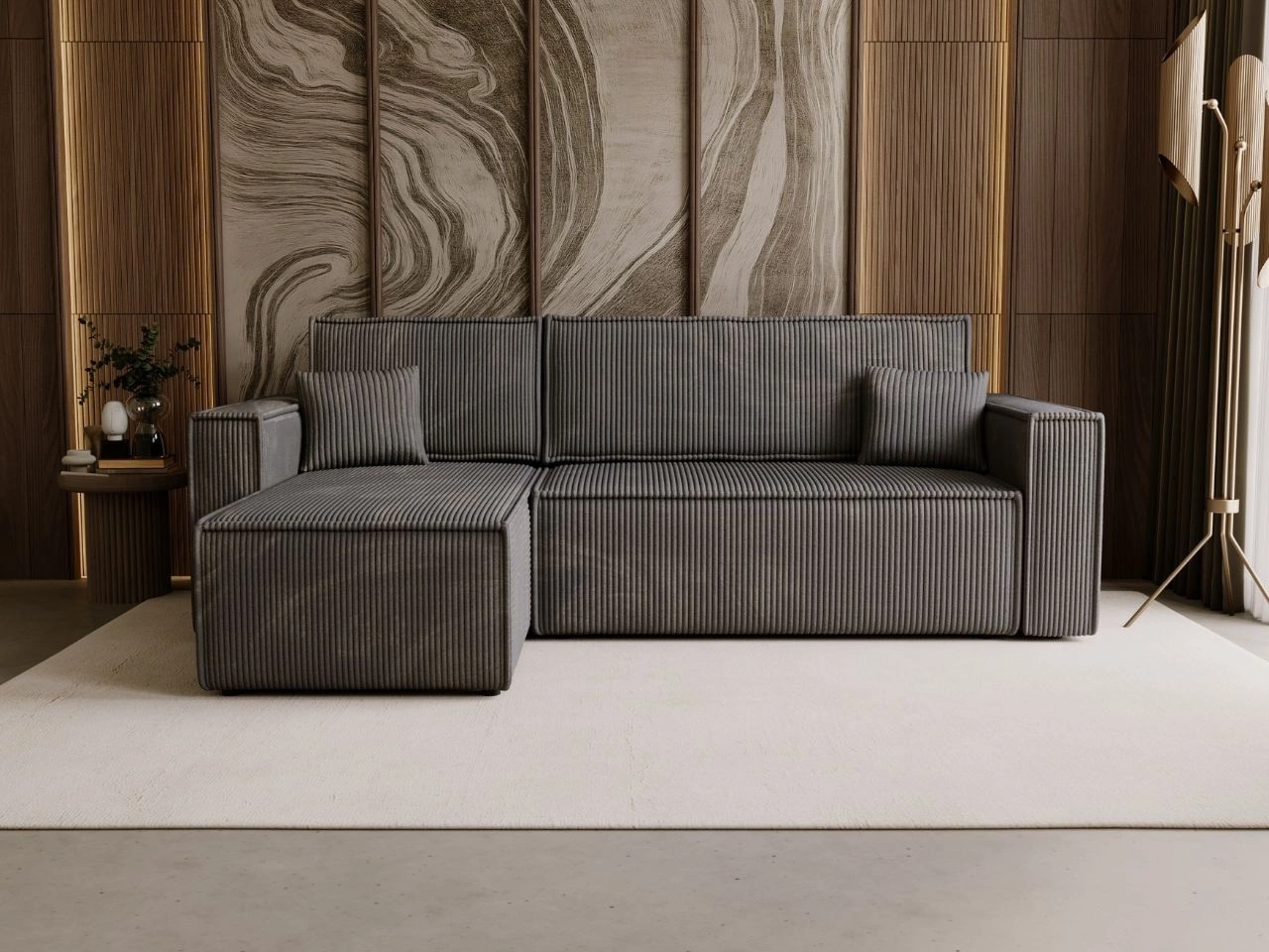 Ecksofa L-Form mit Schlaffunktion und Bettkasten Prato L Dunkelgrau