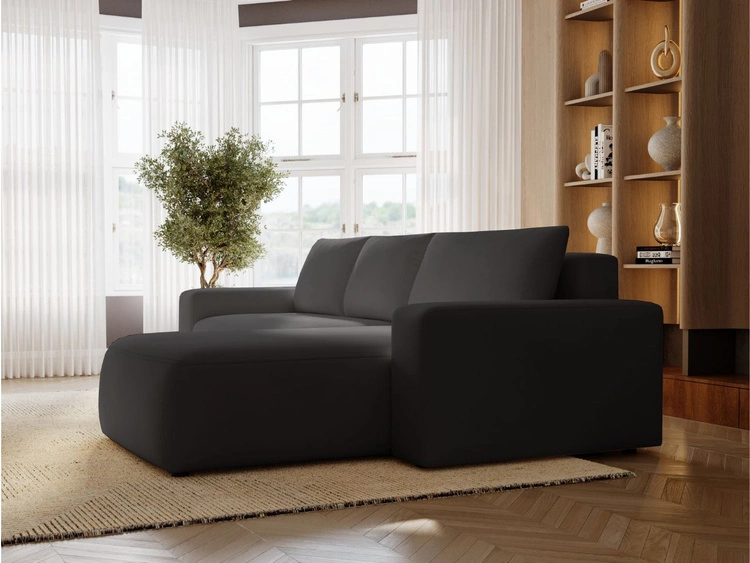 Ecksofa L-Form Rechts mit Schlaffunktion und Bettkasten Tazones Schwarz