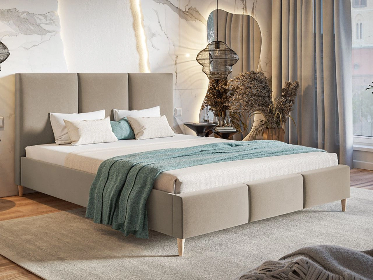 Polsterbett mit Lattenrost 140x200 Trio Beige