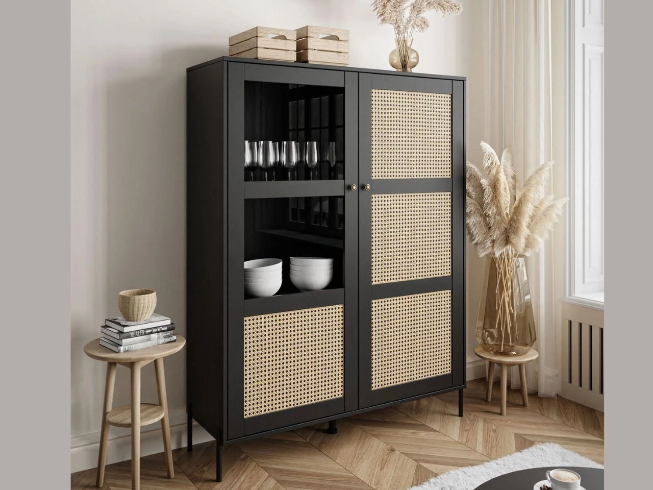 Standvitrine im Boho-Stil Zweitürige Bellance Schwarz