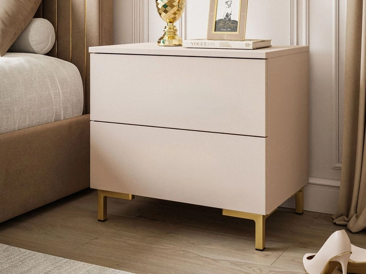Nachttisch mit zwei Schubladen auf Goldenen Beinen Nuveo Kaschmir