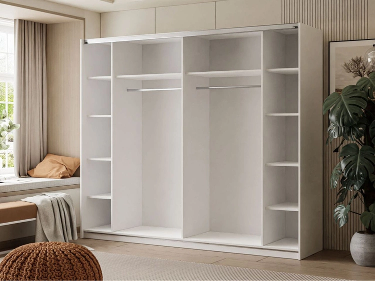 Schwebetürenschrank Zweitüriger mit Spiegeln 244 cm Nuveo Weiß Hochglanz
