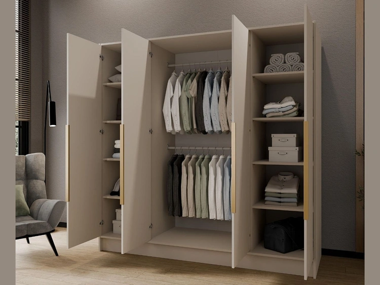 Kleiderschrank mit Spiegel 200 cm Lucca Kaschmir mit goldenen Griffen