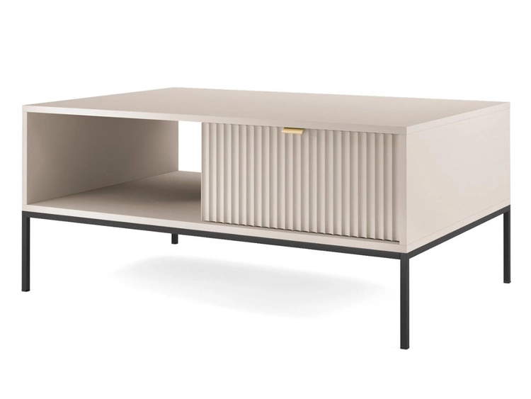 Couchtisch mit Stauraum Amber Kaschmir auf schwarzen Beinen