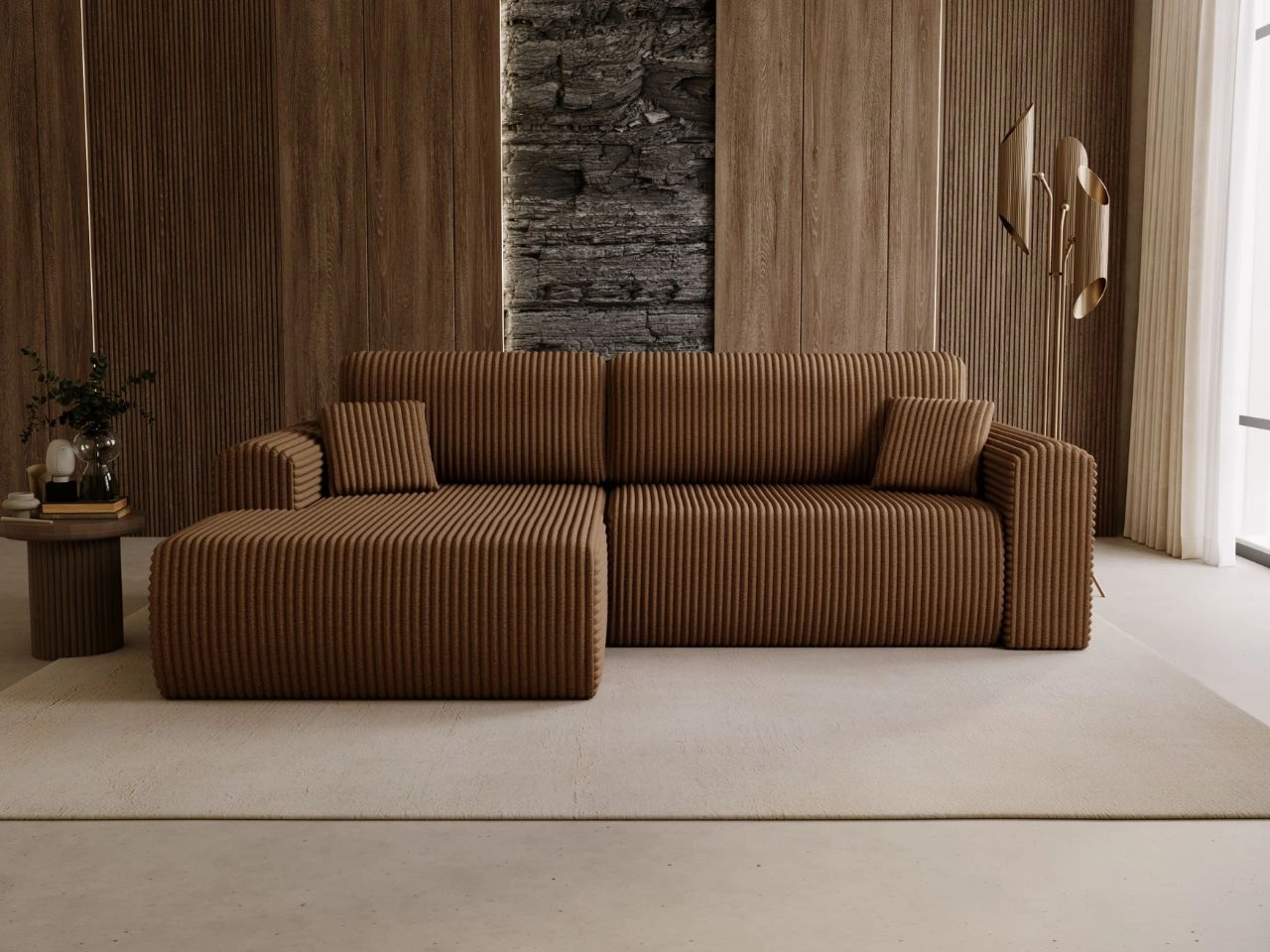 Ecksofa mit Schlaffunktion und Bettkasten Belvio links Braun