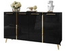 Viertürige Kommode 158 cm Glamour-Stil mit goldenen Griffen und Beinen Lunelie Schwarzglanz