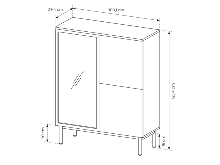 Vitrinenschrank Loara 125 cm Eiche Evoke, Schwarz