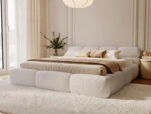 Polsterbett mit Bettkasten und Lattenrost 180x200 Sweet Low aus Bouclé-Stoff Beige