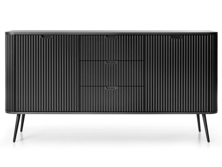 Kommode mit Türen und Schubladen Viva Schwarz auf Schwarzen Beinen