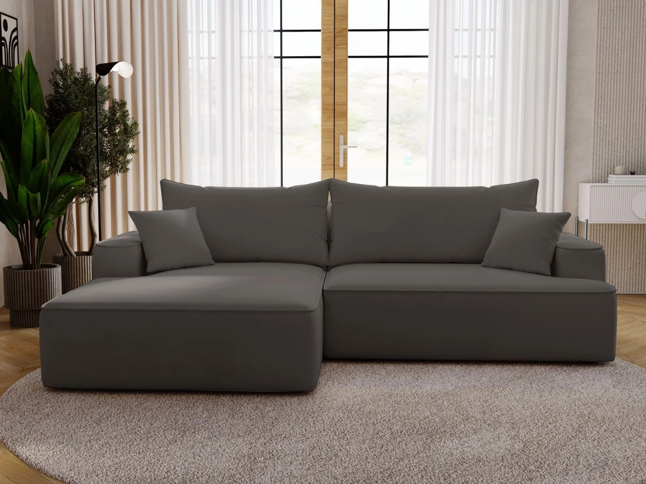 Ecksofa L-Form Links mit Schlaffunktion und Bettkasten California Dunkelgrau