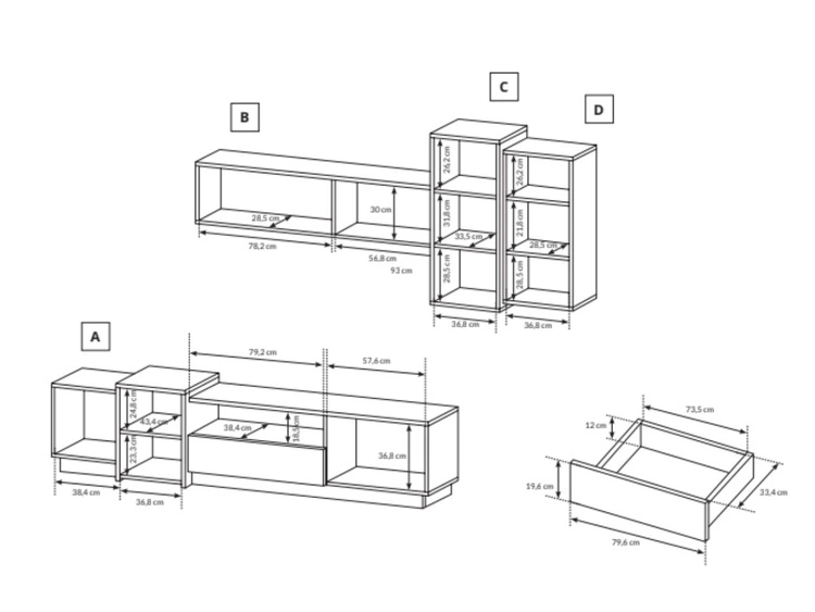 Moderne Wohnwand für das Wohnzimmer Morten Weiß, Goldene Craft Eiche