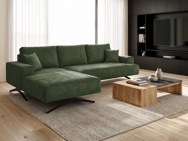 Ecksofa L-Form auf Metallbeinen Leto Links Grün