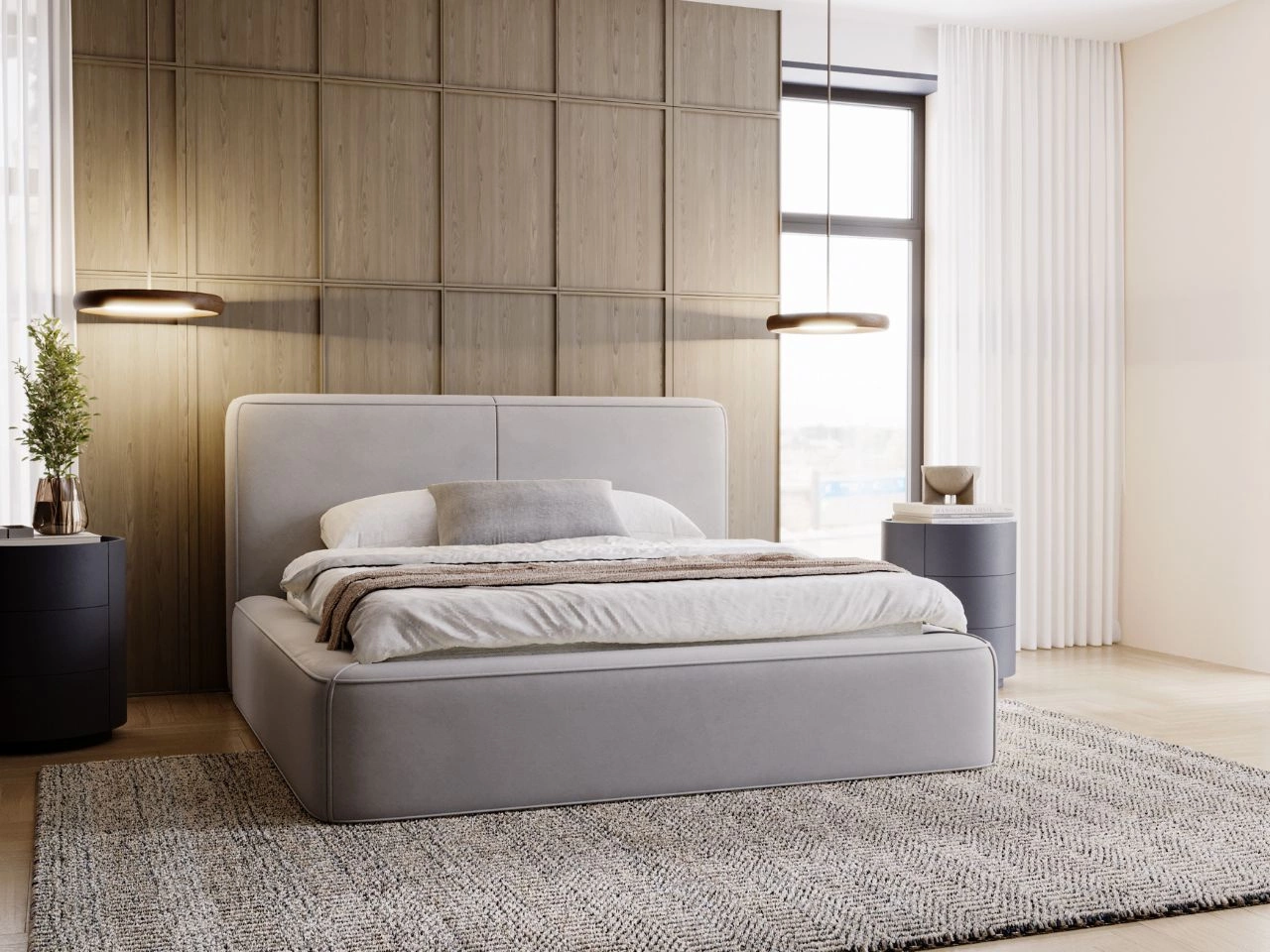Polsterbett mit Bettkasten und Lattenrost 200x200 Amaro Grau