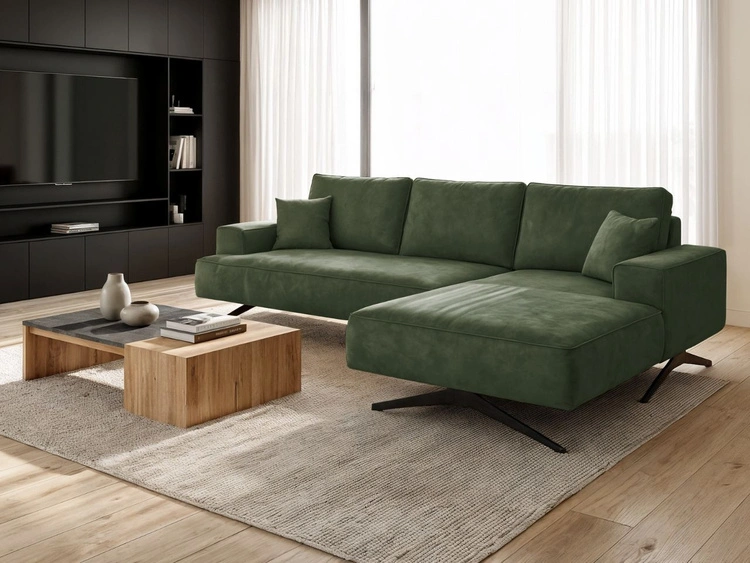 Ecksofa L-Form auf Metallbeinen Leto Rechts Grün