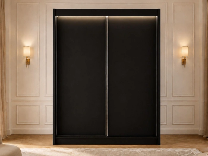 Schiebetürenschrank 150 cm mit LED-Beleuchtung Diano Schwarz