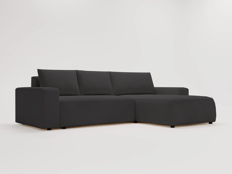 Ecksofa L-Form Rechts mit Schlaffunktion und Bettkasten Tazones Schwarz