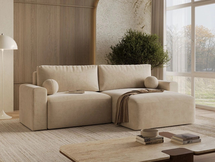 Ecksofa L-Form mit Schlaffunktion und Bettkasten Aurora Beige