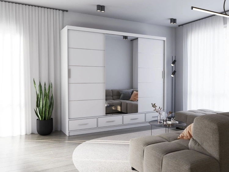 Kleiderschrank mit Spiegel 203 cm Fiore Weiß