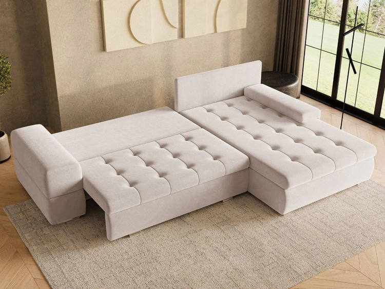Ecksofa L-Form mit Schlaffunktion und Bettkasten Sonia Beige