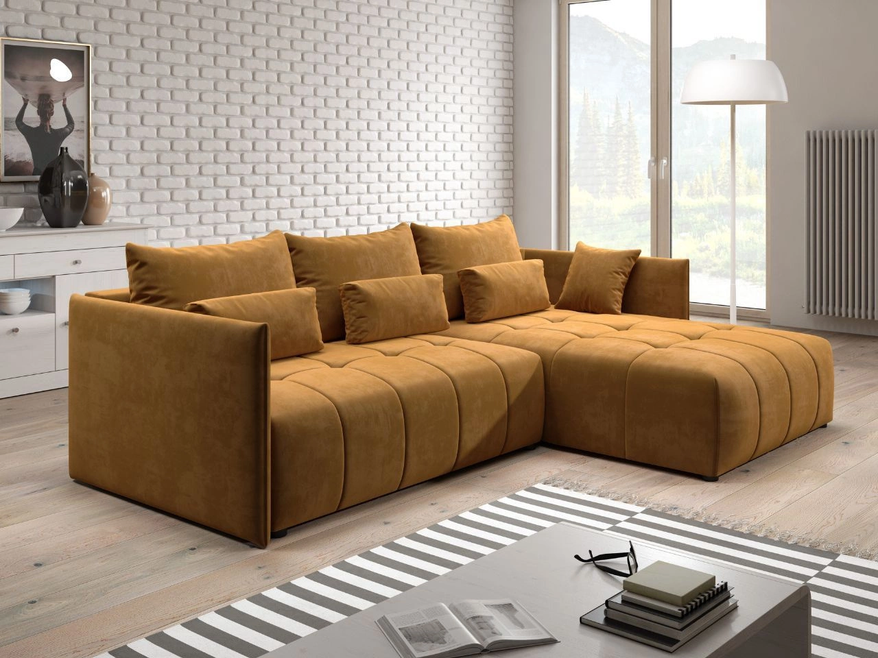 Ecksofa L-Form mit Schlaffunktion und Bettkasten Ardi Gelb