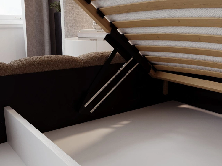 Polsterbett mit Bettkasten und Lattenrost 120x200 Modo aus Bouclé-Stoff Braun