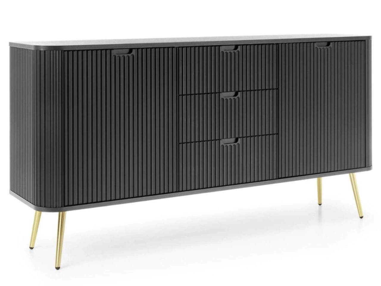 Kommode mit Türen und Schubladen Viva Schwarz auf Goldenen Beinen