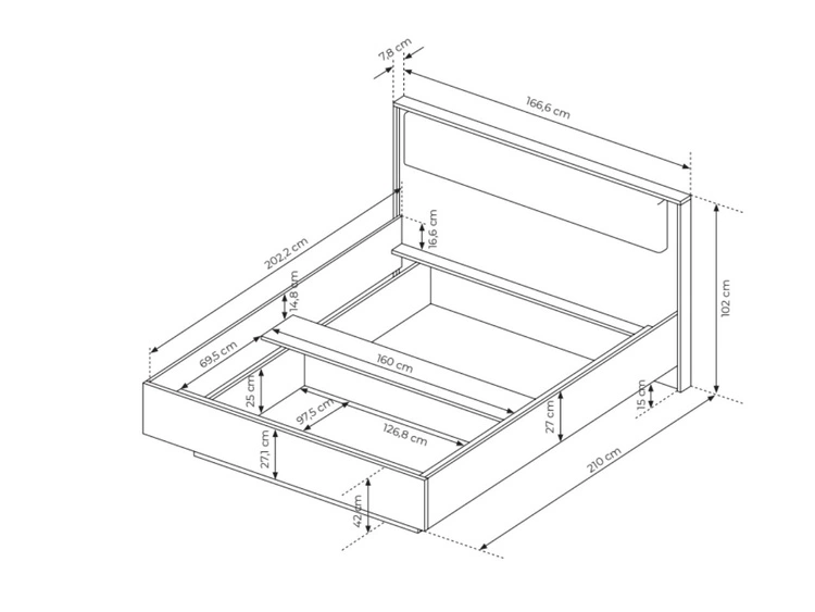 Holzbett mit Bettkasten 160x200 Bolzano Baltische Eiche Schwarz