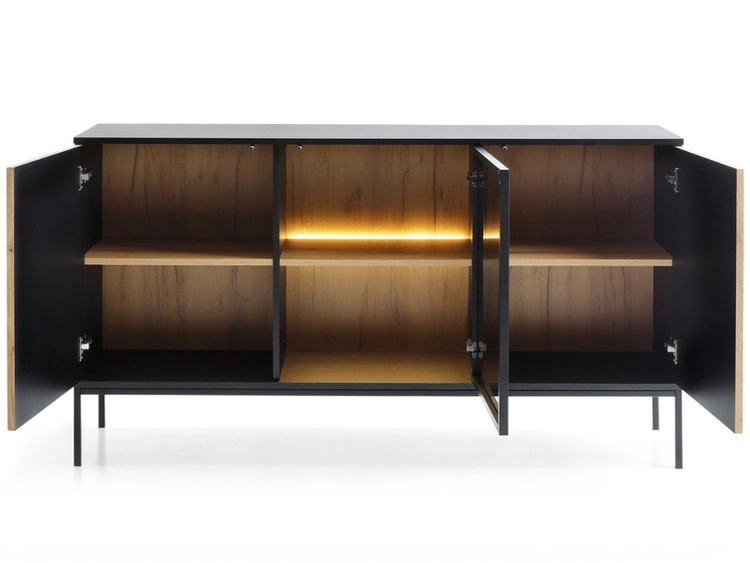 Türkommode mit Led Deo 154 cm Schwarz, Eiche Wotan