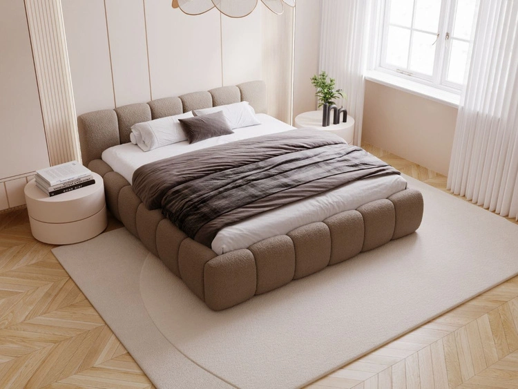 Polsterbett mit Bettkasten und Lattenrost 120x200 Cloud Bouclé-Stoff Braun