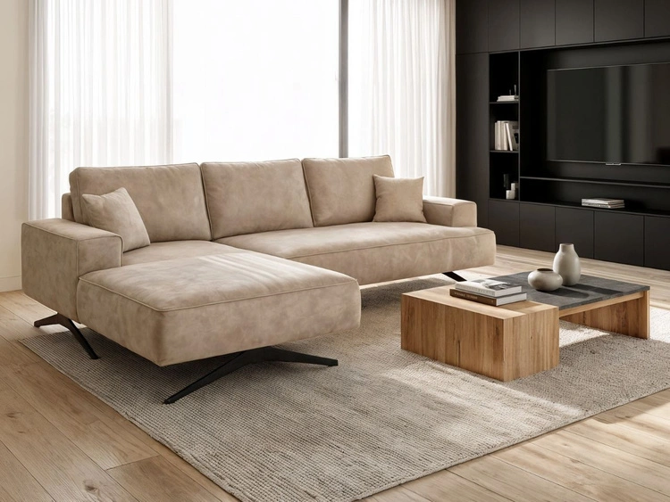 Ecksofa L-Form auf Metallbeinen Leto Links Beige