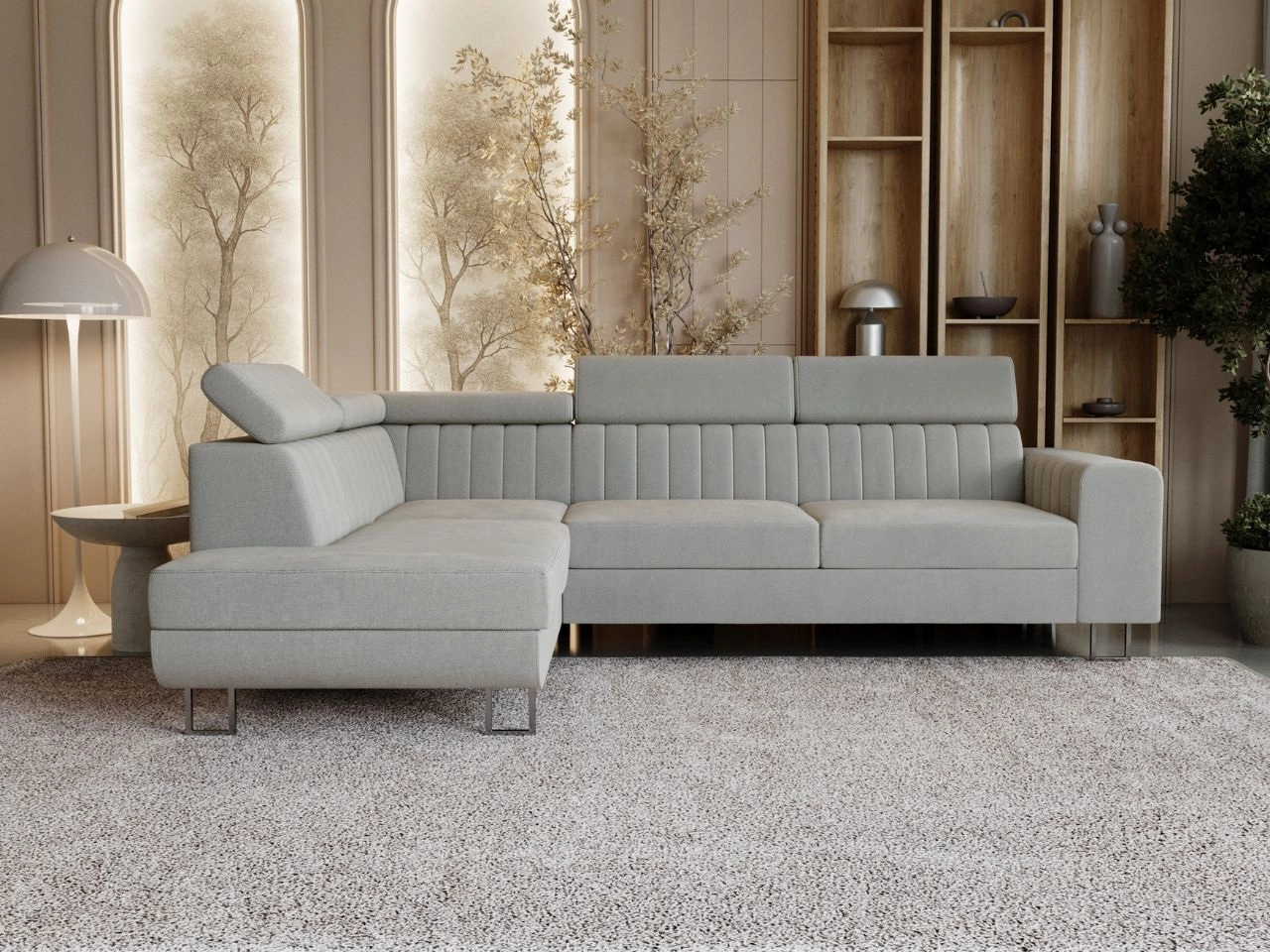 Ecksofa mit Schlaffunktion und Bettkasten Berona links Grau