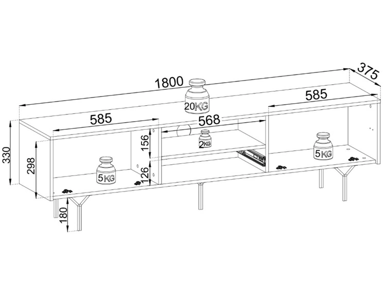 TV-Lowboard mit Schublade und Türen Schwarz