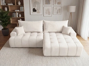 Ecksofa L-Form mit Schlaffunktion und Bettkasten Tulio Rechts Creme