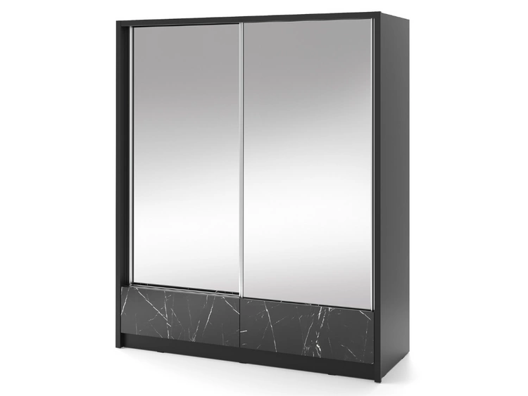 Elegante Schiebetürenschrank mit Spiegel Ariel II 180 cm Schwarz marmor