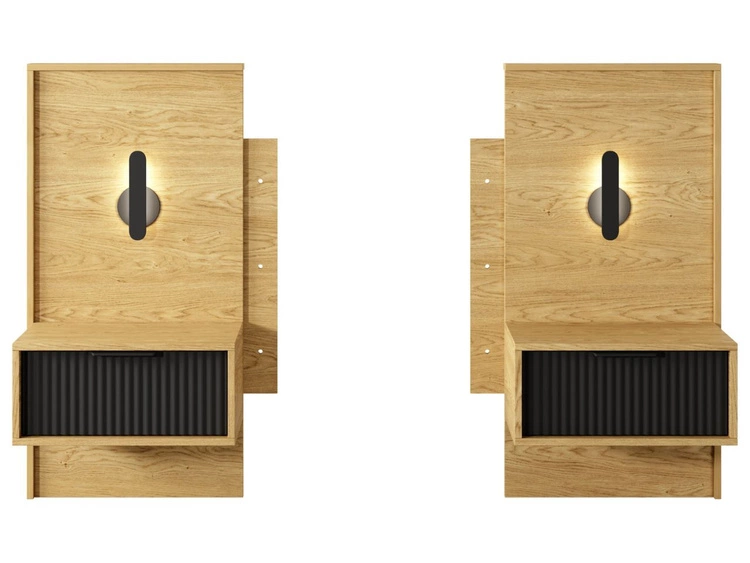 Set aus zwei Nachttischen Bolzano Baltische Eiche Schwarz