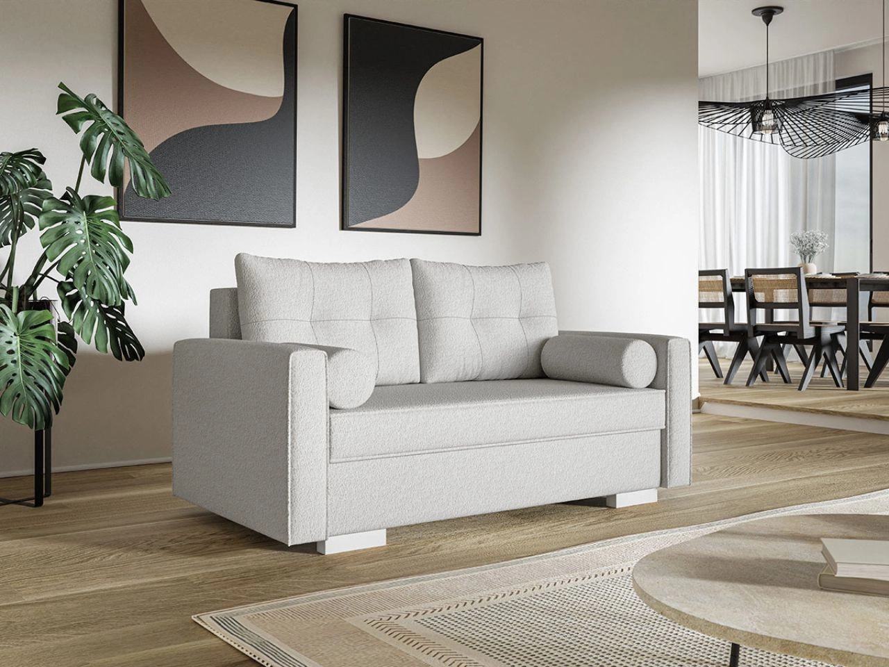 Schlafsofa mit Bettfunktion und Bettkasten Pori Creme