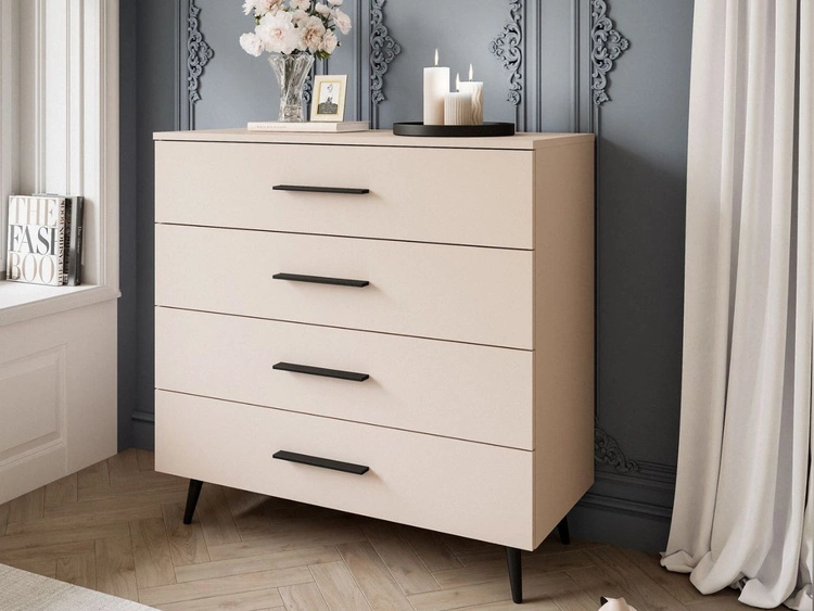 Kommode mit Schubladen und LED-Beleuchtung auf Schwarzen Metallbeinen Nuveo Kaschmir