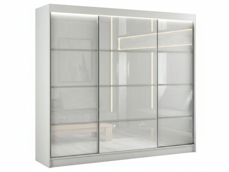 Schiebetürenschrank mit Sprossen 250 cm mit LED-Beleuchtung Ponti Weiß